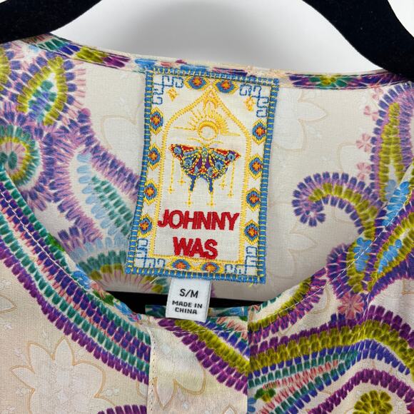 Johnny Was 100% silk poncho size small/medium paisley button up lightweight - Picture 5 of 9